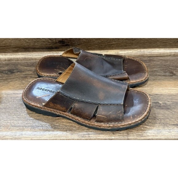 MENS ROCKPORT BRAND - LEATHER SANDALS/SLIDES * SIZE 14 - Picture 1 of 7